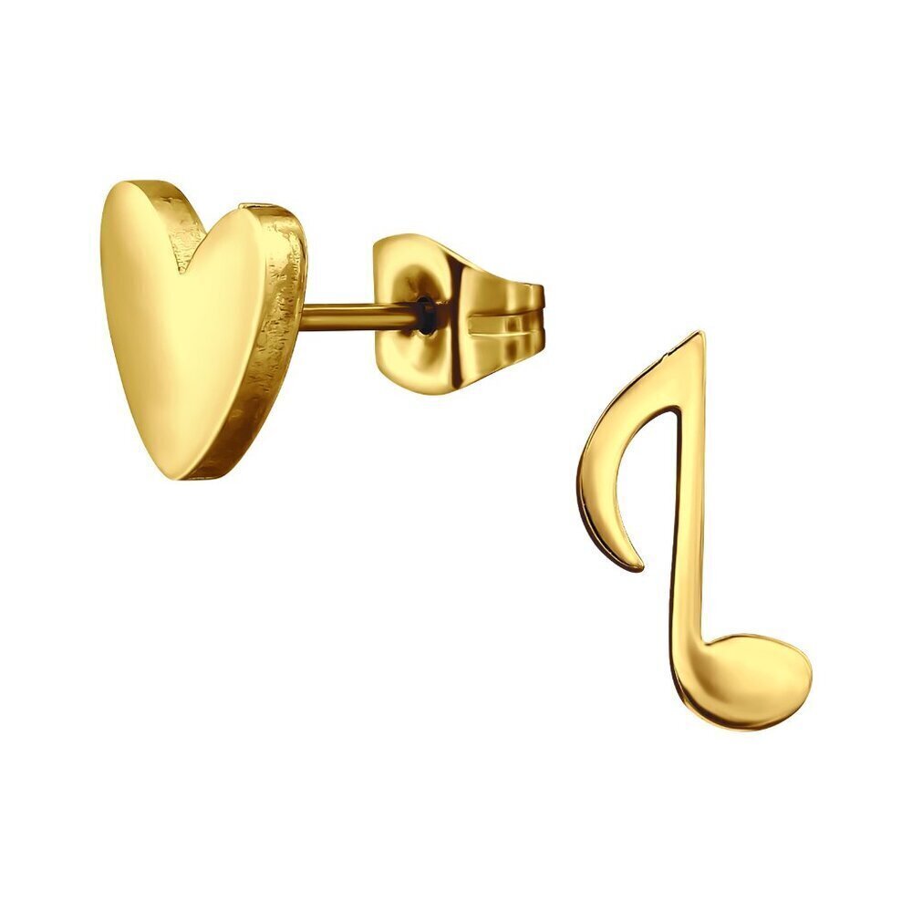 Gold Stainless Steel Heart & Music Note Ear Studs